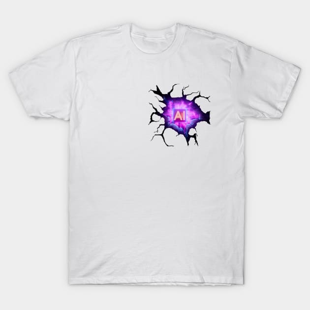 Artificial Intelligence Heart Anamorphic Illusion T-Shirt by CkKong